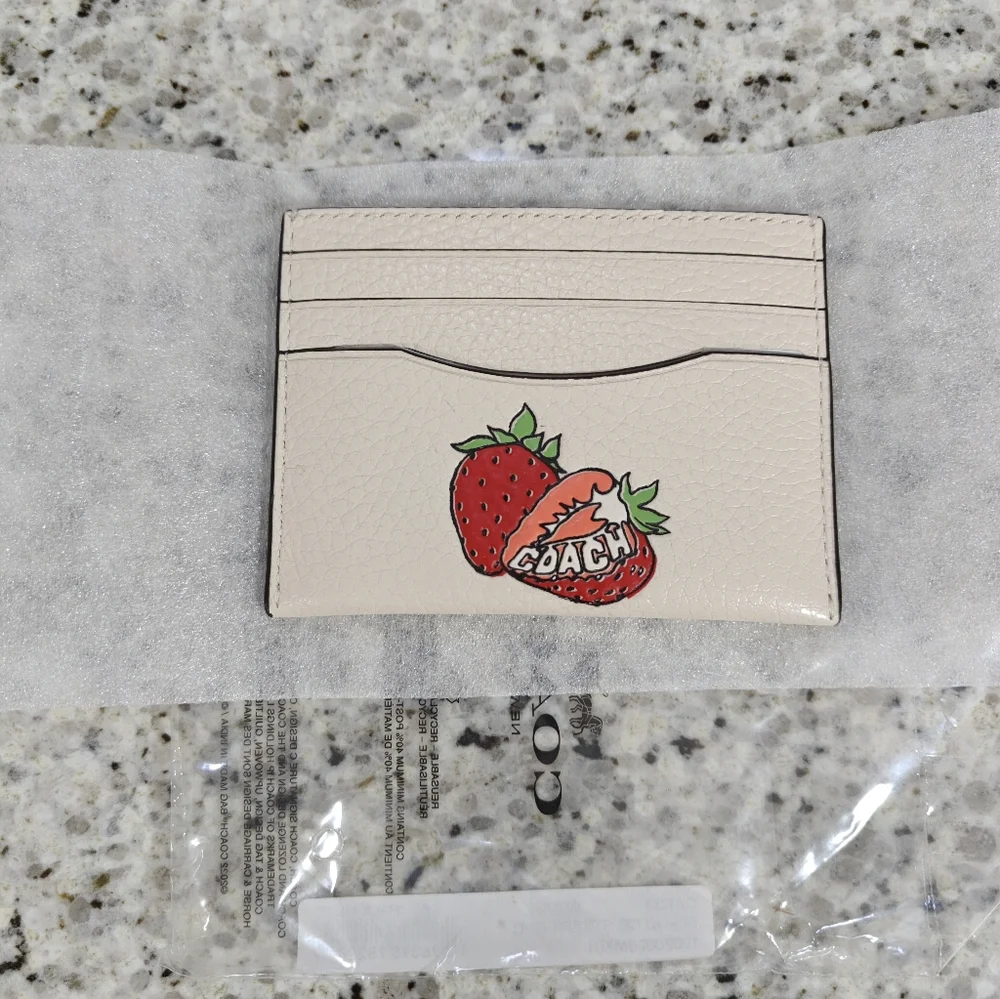Coach Slim Id Card Case With Strawberry Graphic